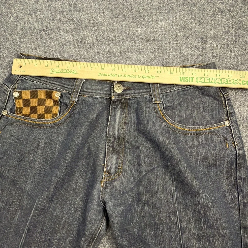 Vtg Y2K Imperious Delf Trading Men Grey Jeans 38x32 Checkerboard Flap Rhinestone